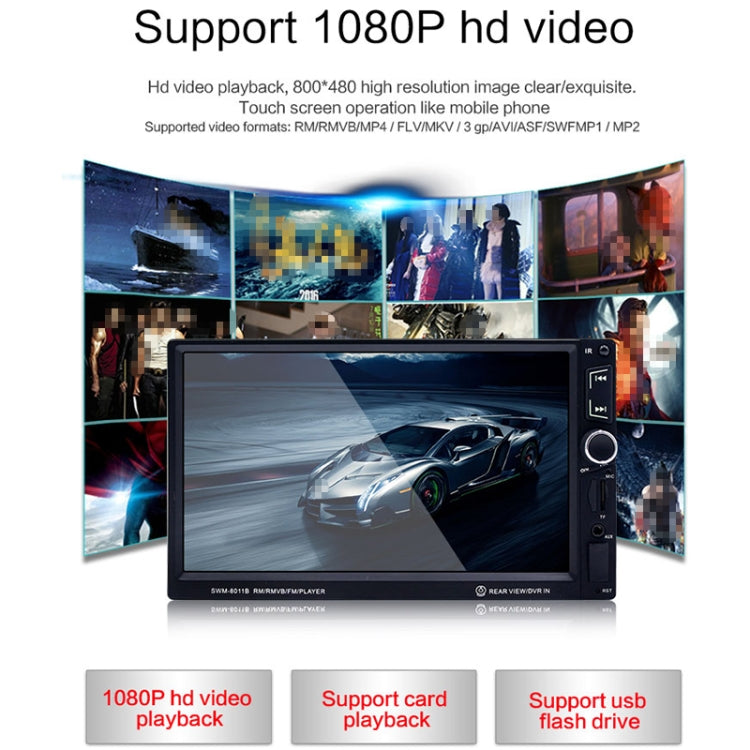 8011B 7 inch 1080P Universal Car Radio Receiver MP5 Player, Support FM & Bluetooth & TF Card with Remote Control