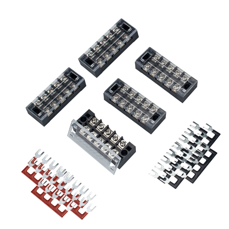 5 PCS Car 5-way 25A TB-2505 Dual Row Power Terminal Connector + 5-position Connection Strip with Cover