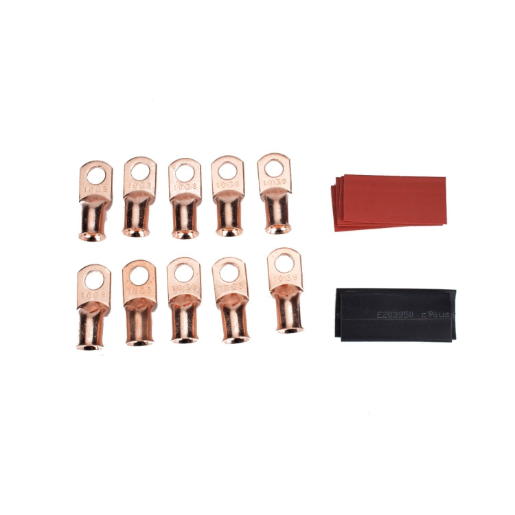 10 PCS AWG T2 Copper Heavy-duty Cold-pressed Wire Terminals 1/0 x 3/8 with Heat Shrinkable Tube