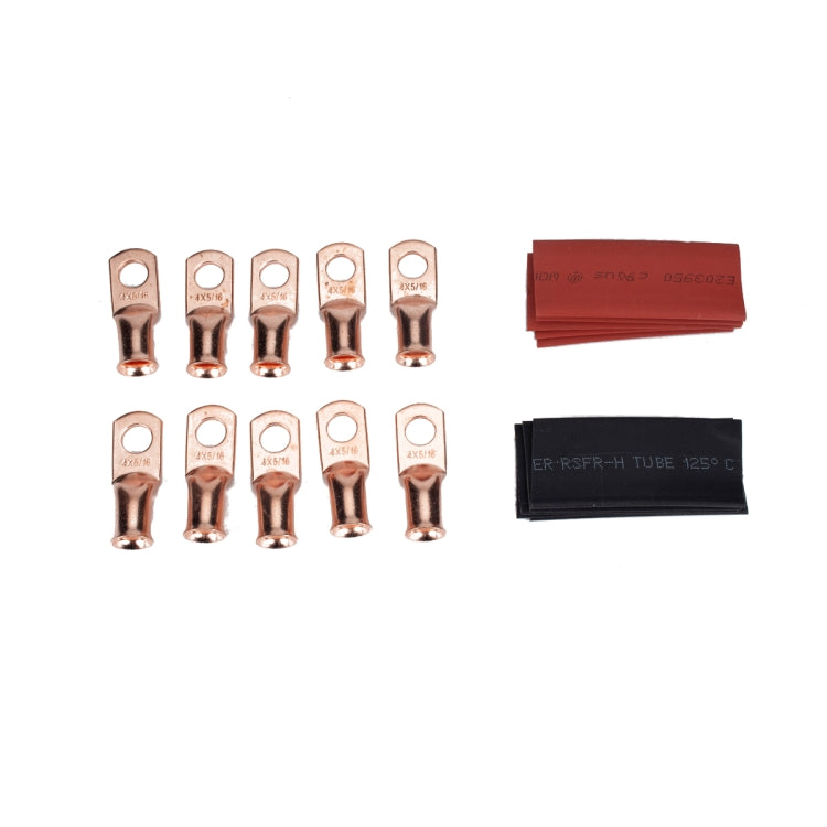 10 PCS AWG T2 Copper Heavy-duty Cold-pressed Wire Terminals 4 x 5/16 with Heat Shrinkable Tube