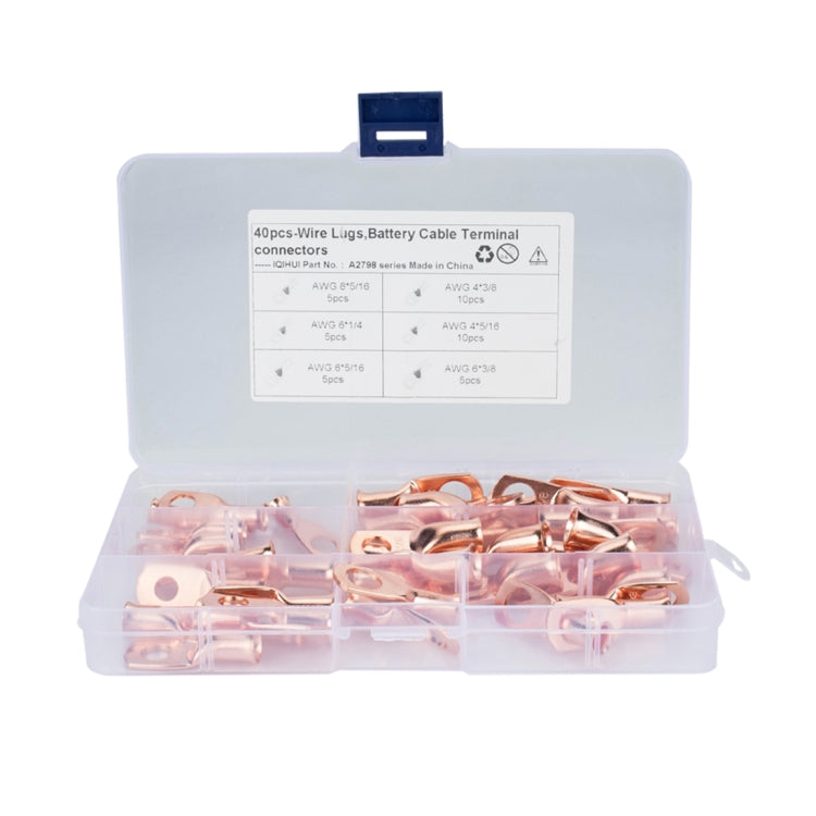 40 PCS Wire Terminals Connector Cable Lugs AWG T2 Copper Heavy-duty Cold-pressed Battery Cable Ends