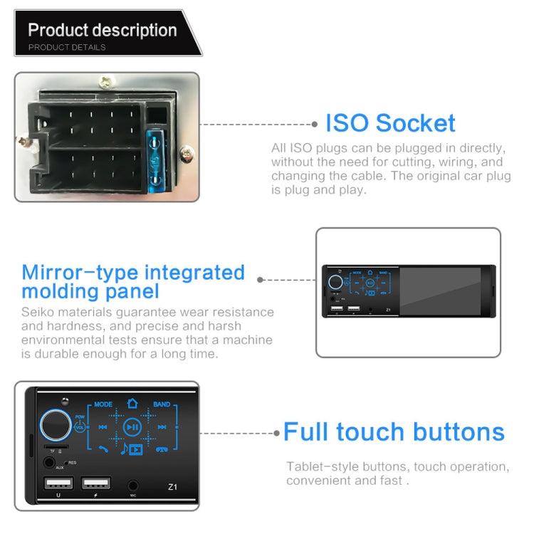 4.1 inch HD Touch Screen Car Bluetooth MP5 Player, Support Mirror Link & FM