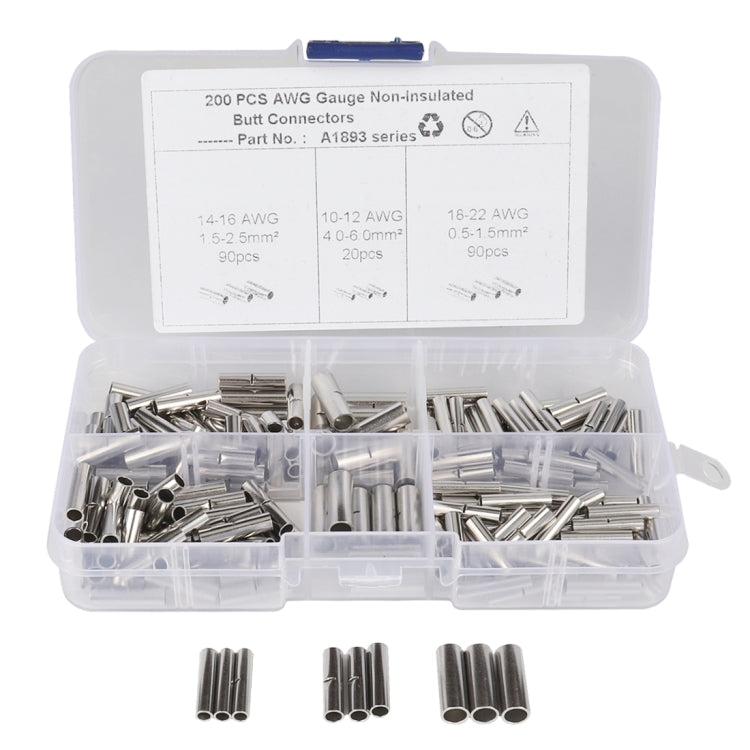 200 PCS Car / Boat AWG Gauge Non-Insulated Butt Connectors Ferrule Cable Crimp Terminal Kit