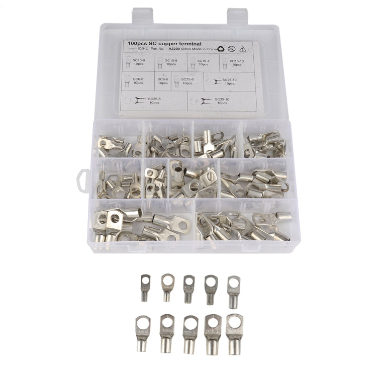 100 PCS Boat / Car Bolt Hole Tinned Copper Terminals Set Wire Terminals Connector Cable Lugs SC Terminals