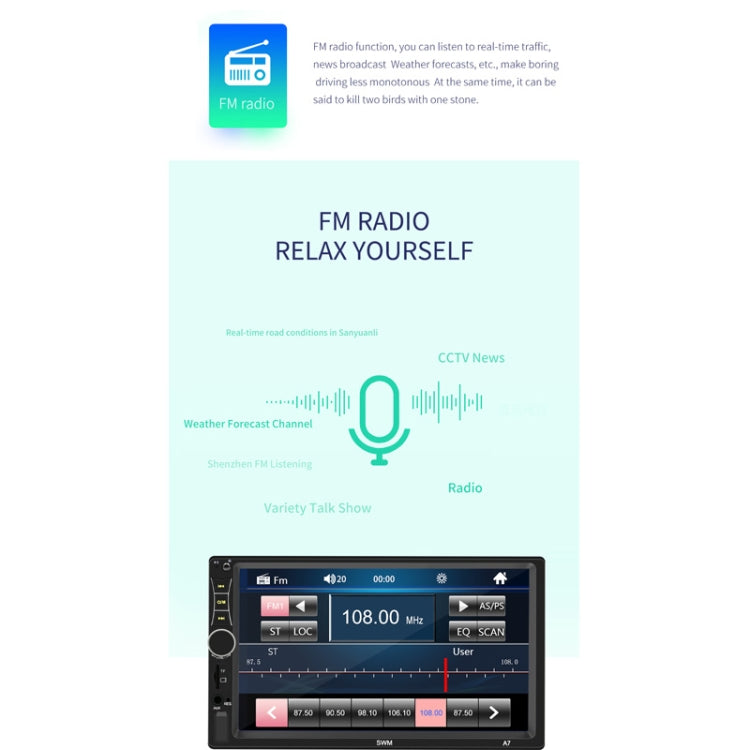A7 7 inch Universal Car Radio Receiver MP5 Player, Support FM & Bluetooth & Phone Link with Remote Control