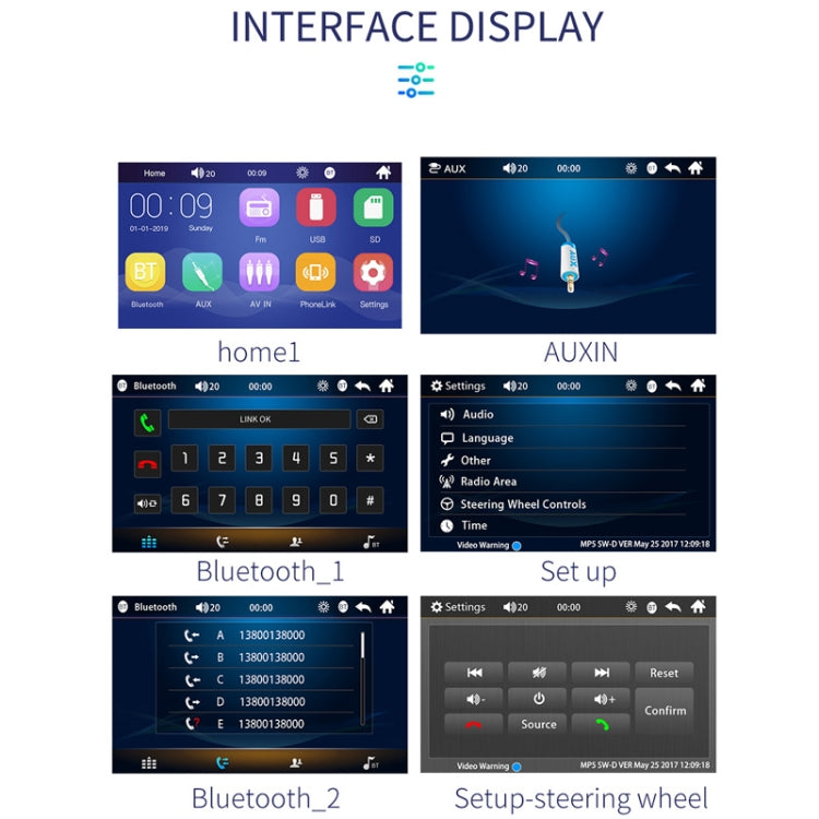 A7 7 inch Universal Car Radio Receiver MP5 Player, Support FM & Bluetooth & Phone Link with Remote Control