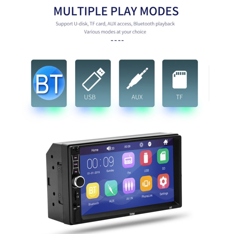 A7 7 inch Universal Car Radio Receiver MP5 Player, Support FM & Bluetooth & Phone Link with Remote Control
