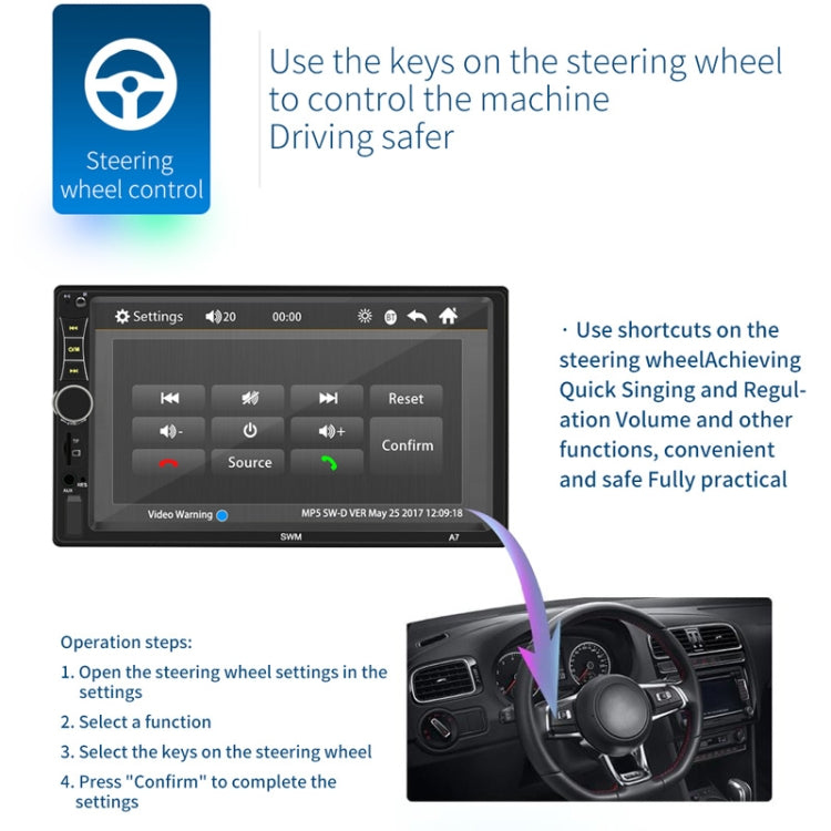 A7 7 inch Universal Car Radio Receiver MP5 Player, Support FM & Bluetooth & Phone Link with Remote Control
