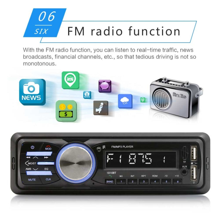 1010BT Universal Car 12V Bluetooth Radio Receiver MP3 Player, Support FM with Remote Control