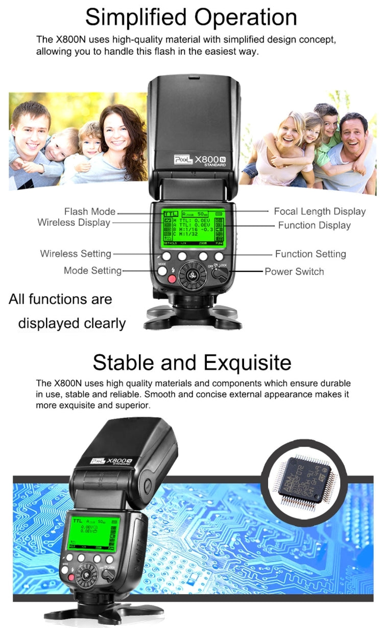 PIXEL X800N Standard iTTL / M / PRT Flash Light Speedlite for Nikon Camera