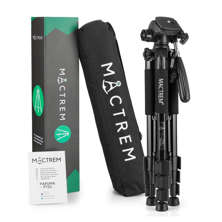 MACTREM PT55 Aluminum Alloy + ABS Camera Tripod with 3 Way 360 Degree Panhead for DSLR / SLR / Canon / Nikon / Sony / Olympus / DV Includes Carrying Case