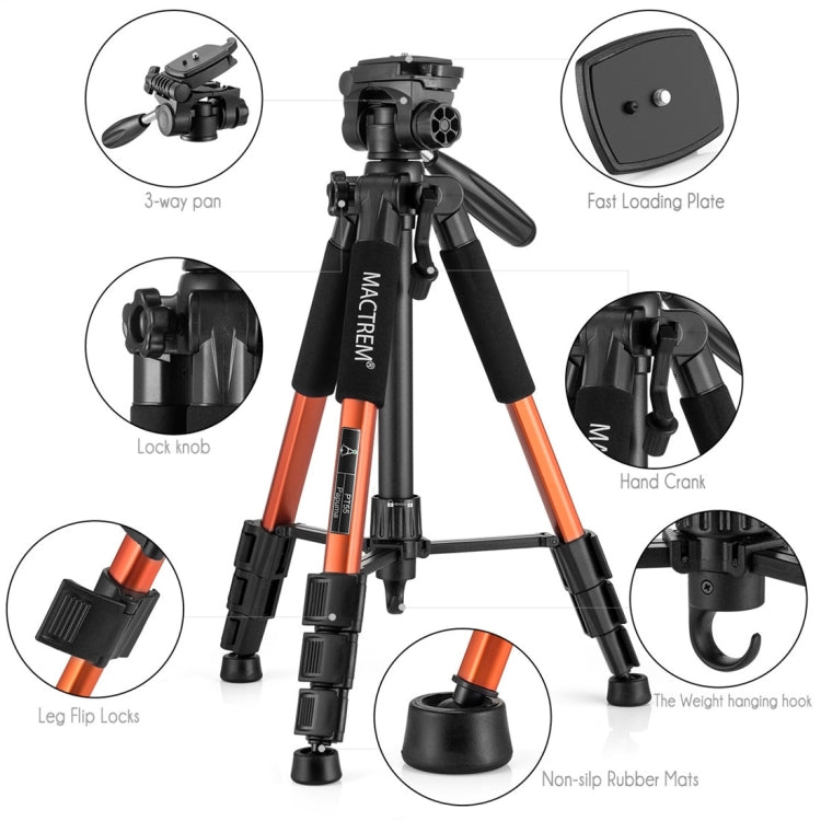 MACTREM PT55 Aluminum Alloy + ABS Camera Tripod with 3 Way 360 Degree Panhead for DSLR / SLR / Canon / Nikon / Sony / Olympus / DV Includes Carrying Case