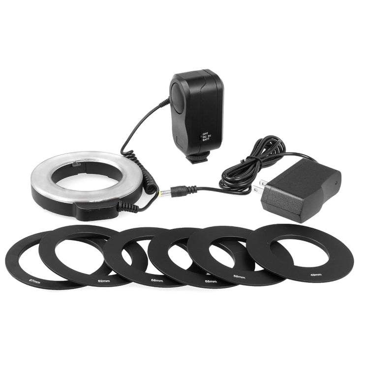 Circular LED Flash Light with 48 LED Lights & 6 Adapter Rings(49mm/52mm/55mm/58mm/62mm/67mm) for Macro Lens