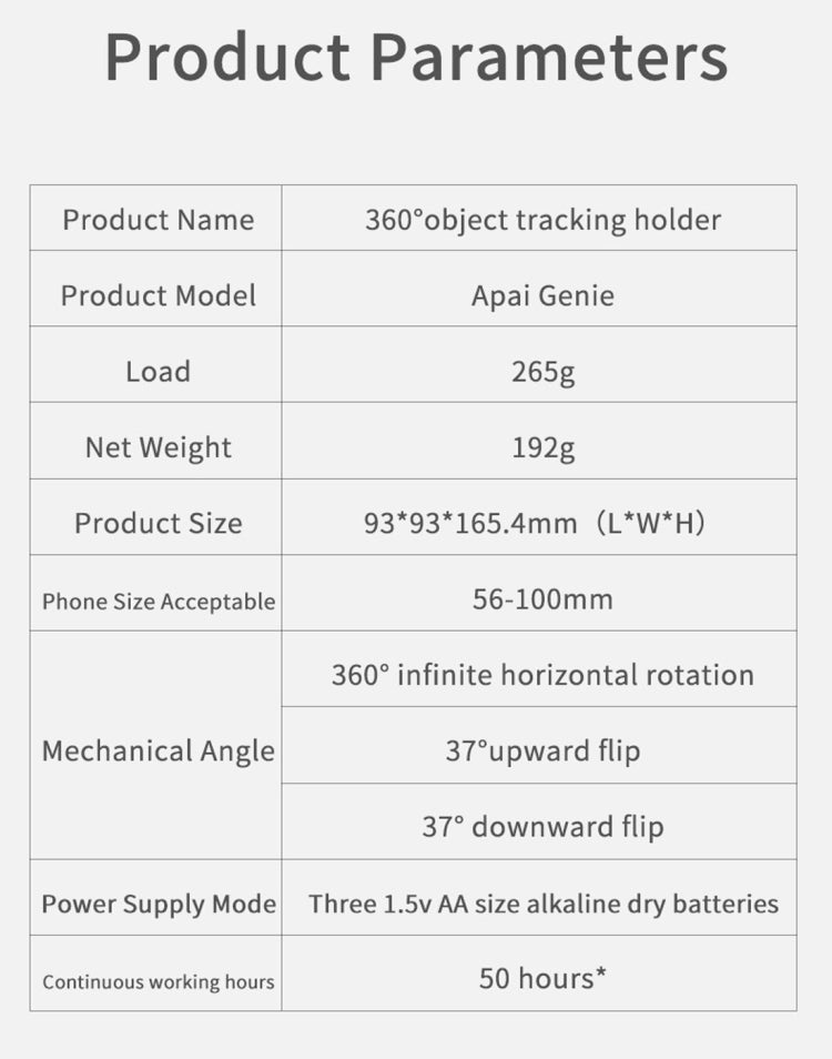 Apai Genie 360 Degree Rotation Panoramic Head Bluetooth Auto Face Tracking Object Tracking Holder with Phone Clamp for Smartphones, GoPro, DSLR Cameras