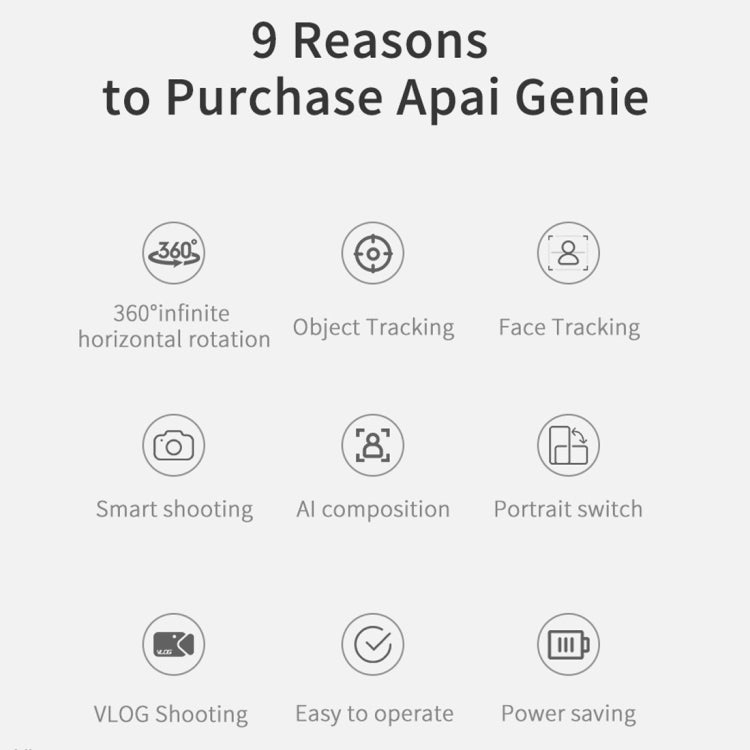 Apai Genie 360 Degree Rotation Panoramic Head Bluetooth Auto Face Tracking Object Tracking Holder with Phone Clamp for Smartphones, GoPro, DSLR Cameras