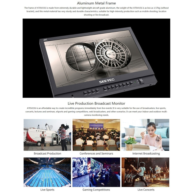 SEETEC ATEM156 1920x1080 15.6 inch IPS Screen HDMI 4K HD Live Broadcast Camera Field Monitor, Support Four Screen Split