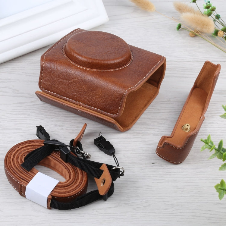 Full Body Camera Litchi Texture PU Leather Case Bag with Strap for Sony DSC-RX100M7 / RX100M6 / RX100M5 / RX100M2