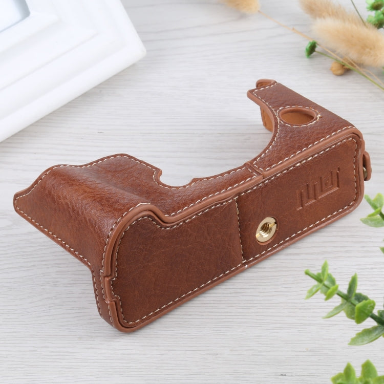 1/4 inch Thread Litchi Texture PU Leather Camera Half Case Base for FUJIFILM X-T4 (Brown)