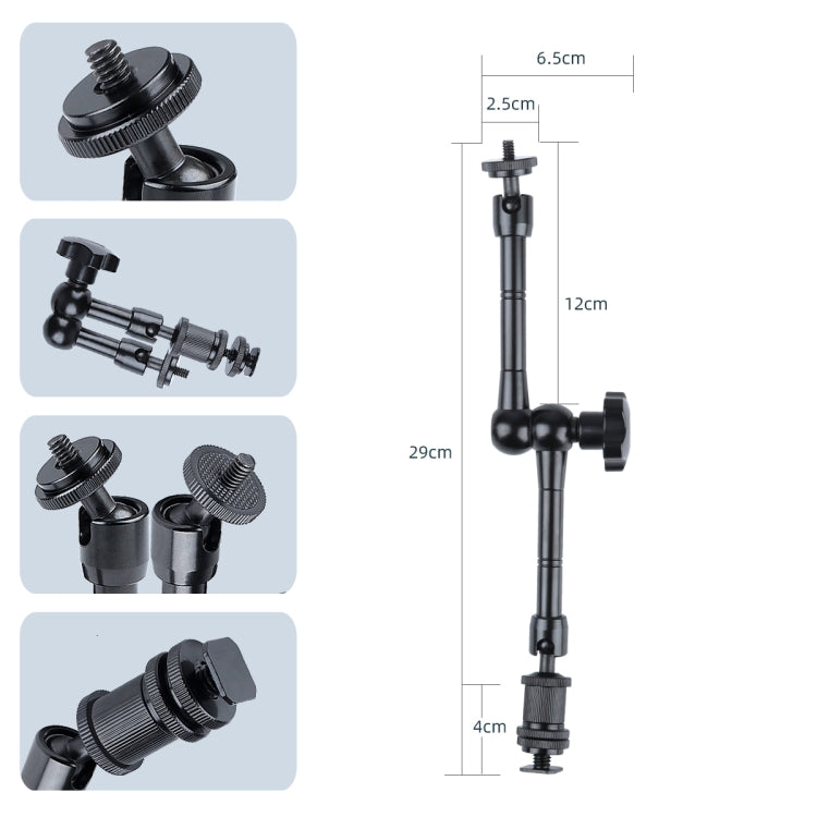 11 inch Adjustable Friction Articulating Magic Arm + Large Claws Clips with Phone Clamp(Black)