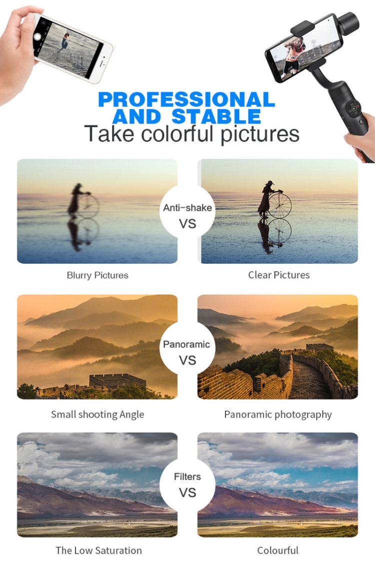 Zhizhuo S1 3-Axis Stabilized Plastic Handheld Gimbal Stabilizer for Smartphones(Black)