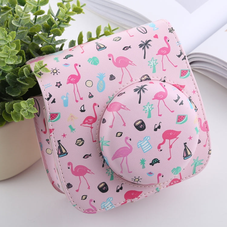 Watermelon Flamingo Pattern Full Body Camera PU Leather Case Bag with Strap for FUJIFILM instax mini 9 / mini 8+ / mini 8