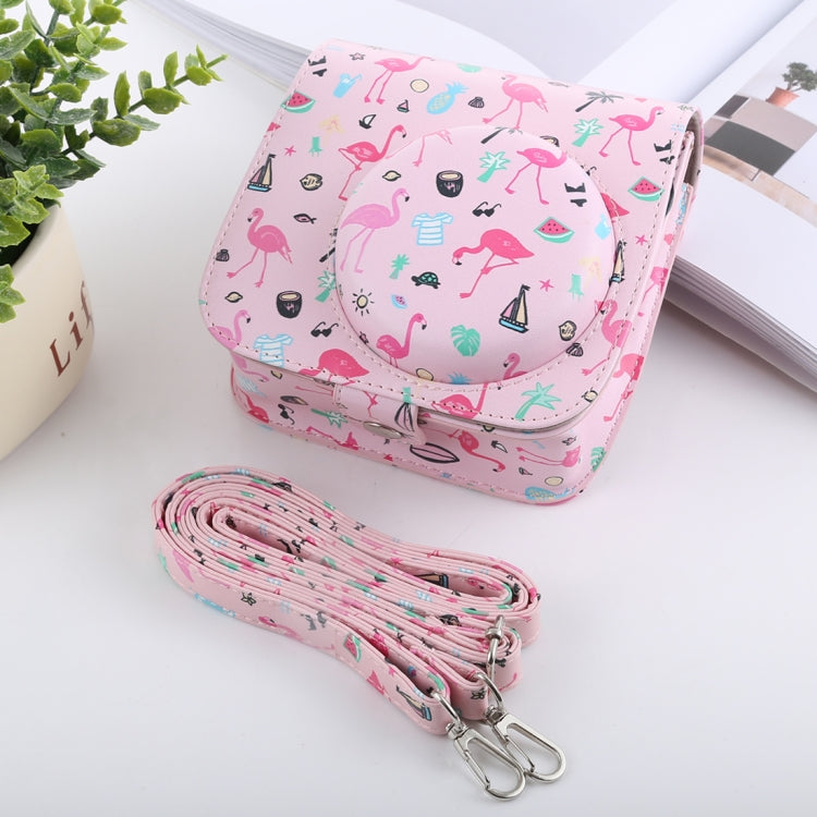 Watermelon Flamingo Pattern Full Body Camera PU Leather Case Bag with Strap for FUJIFILM instax mini 9 / mini 8+ / mini 8
