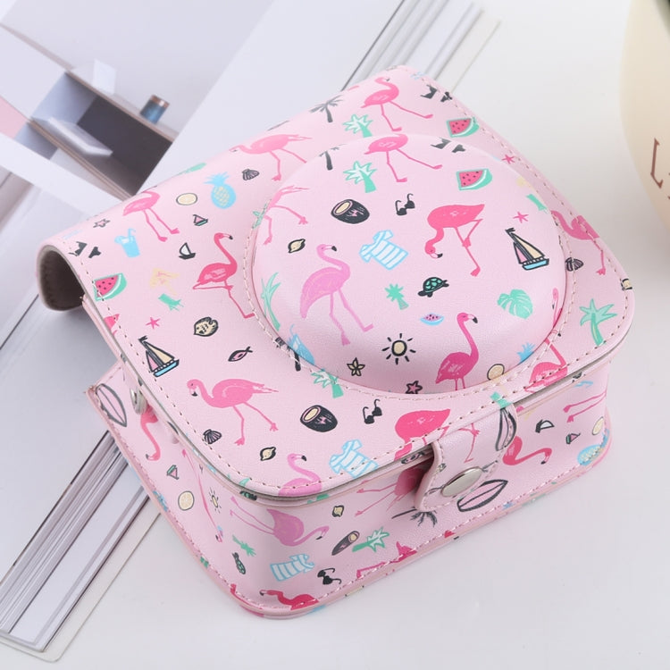 Watermelon Flamingo Pattern Full Body Camera PU Leather Case Bag with Strap for FUJIFILM instax mini 9 / mini 8+ / mini 8