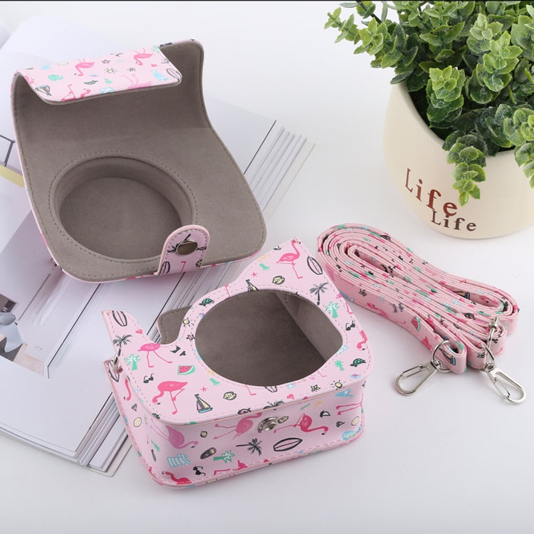 Watermelon Flamingo Pattern Full Body Camera PU Leather Case Bag with Strap for FUJIFILM instax mini 9 / mini 8+ / mini 8