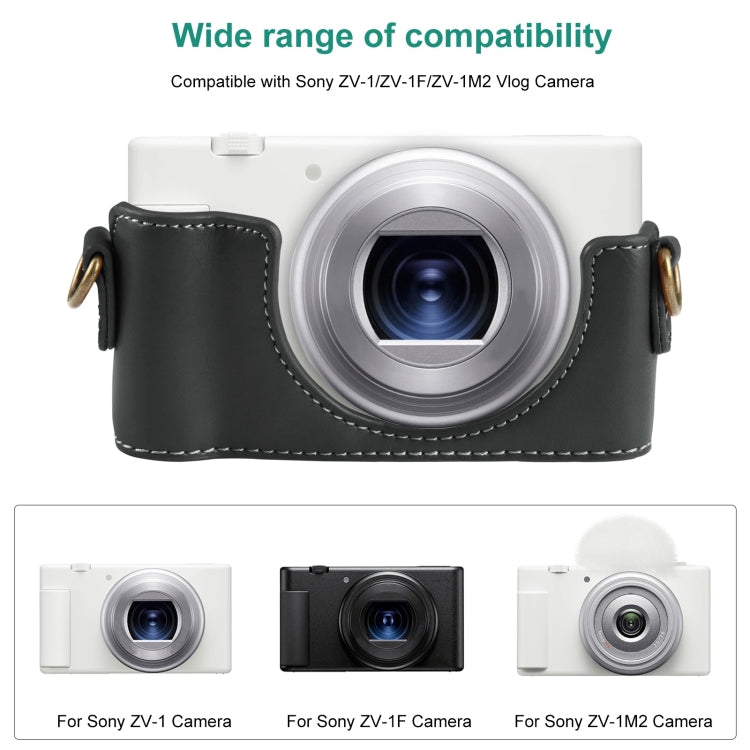 For Sony ZV-1F Vlog Camera Full Body Leather Camera Case Bag with Strap