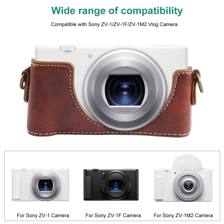 For Sony ZV-1F Vlog Camera Full Body Leather Camera Case Bag with Strap