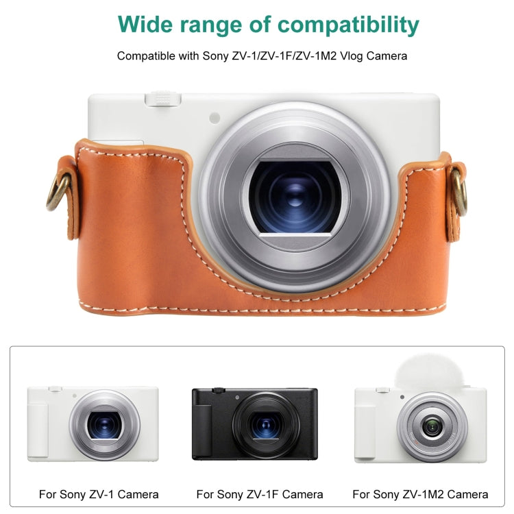 For Sony ZV-1F Vlog Camera Full Body Leather Camera Case Bag with Strap