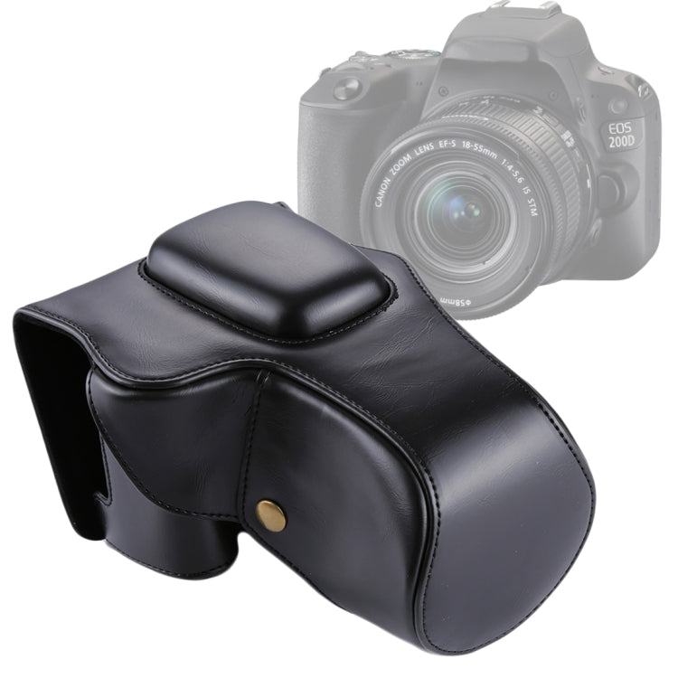 Full Body Camera PU Leather Case Bag for Canon EOS 200D (18-55mm Lens)