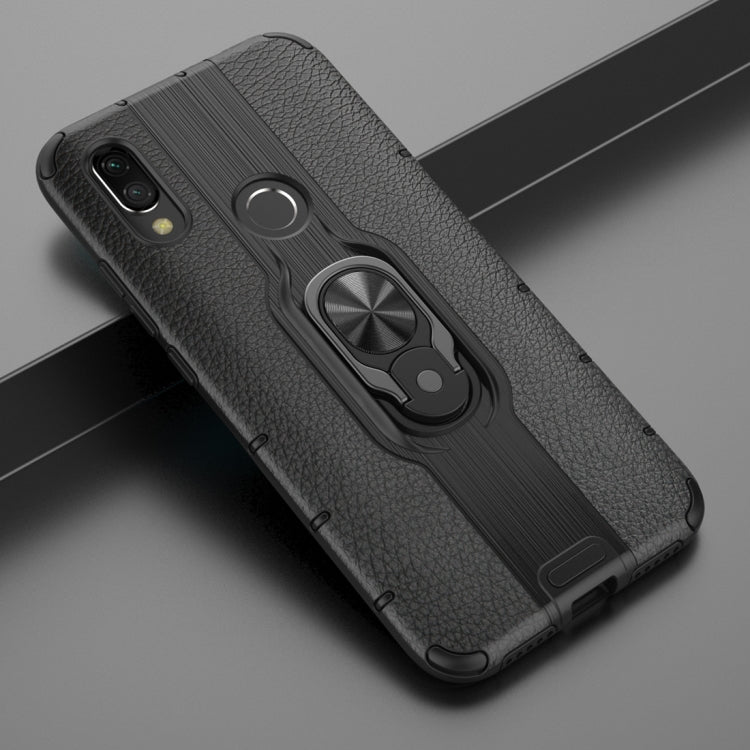 Litchi Texture PC + TPU Combination Case with Magnetic Ring Holder For Xiaomi Redmi 7