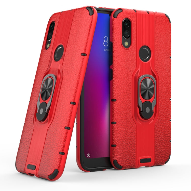 Litchi Texture PC + TPU Combination Case with Magnetic Ring Holder For Xiaomi Redmi 7