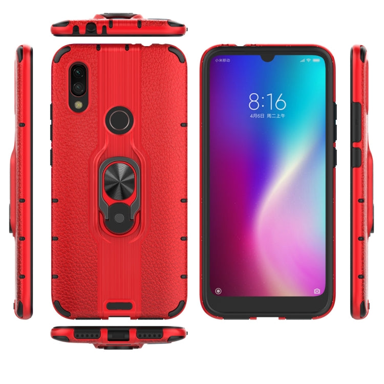 Litchi Texture PC + TPU Combination Case with Magnetic Ring Holder For Xiaomi Redmi 7