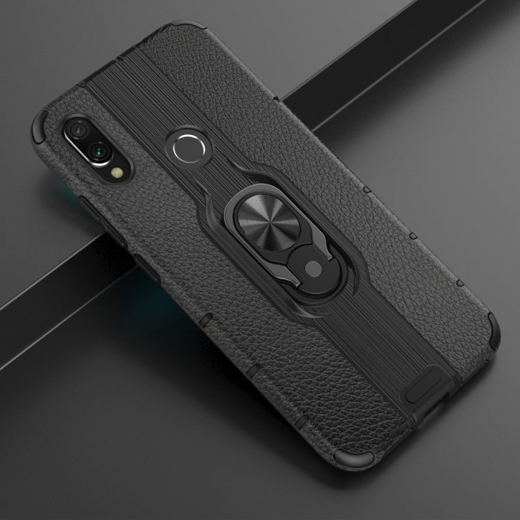 Litchi Texture PC + TPU Combination Case with Magnetic Ring Holder For Xiaomi Redmi Note 7