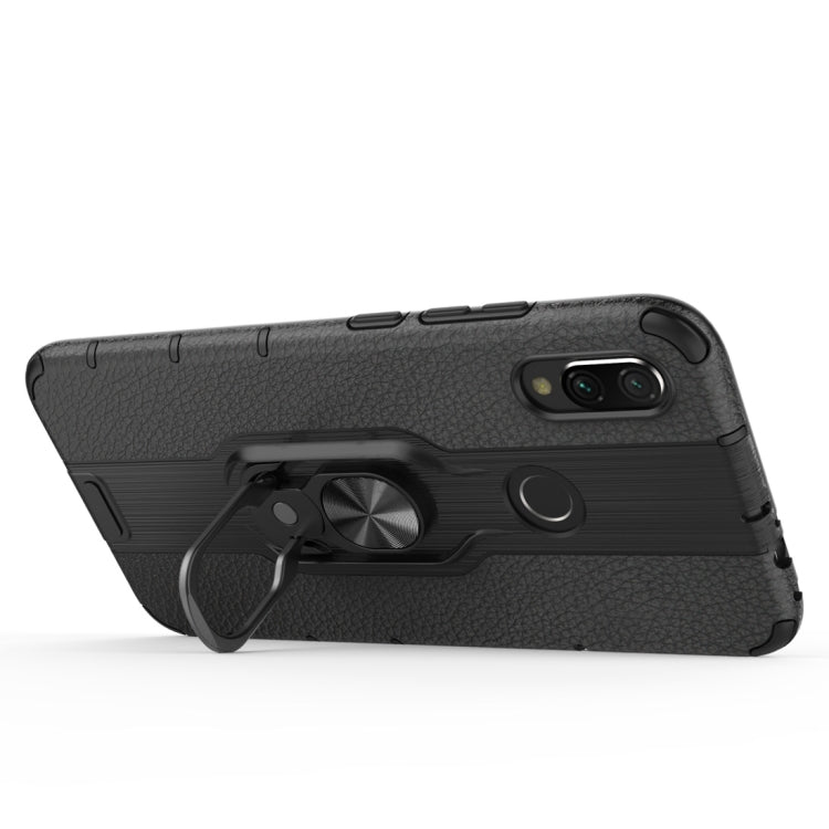Litchi Texture PC + TPU Combination Case with Magnetic Ring Holder For Xiaomi Redmi Note 7