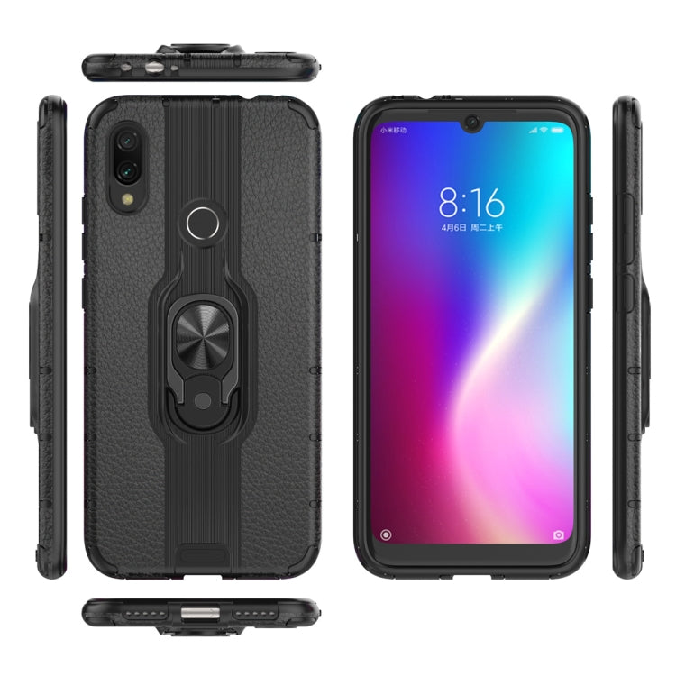 Litchi Texture PC + TPU Combination Case with Magnetic Ring Holder For Xiaomi Redmi Note 7