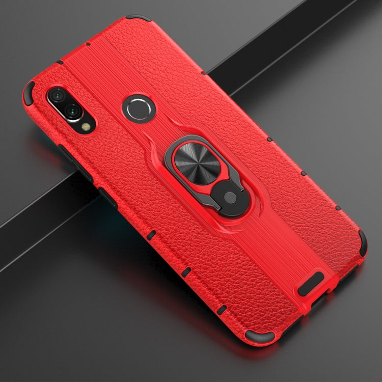 Litchi Texture PC + TPU Combination Case with Magnetic Ring Holder For Xiaomi Redmi Note 7