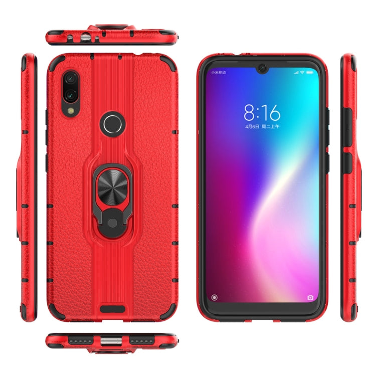 Litchi Texture PC + TPU Combination Case with Magnetic Ring Holder For Xiaomi Redmi Note 7
