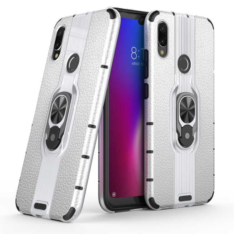Litchi Texture PC + TPU Combination Case with Magnetic Ring Holder For Xiaomi Redmi Note 7