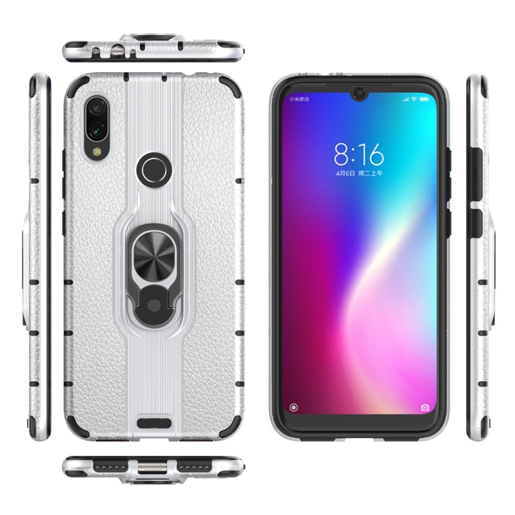 Litchi Texture PC + TPU Combination Case with Magnetic Ring Holder For Xiaomi Redmi Note 7