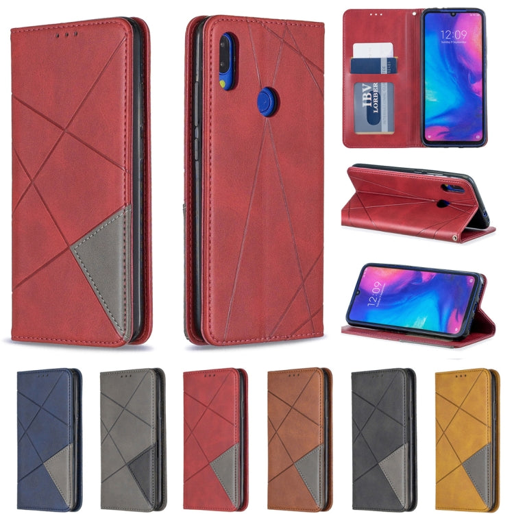 Rhombus Texture Horizontal Flip Magnetic Leather Case with Holder & Card Slots For Xiaomi Redmi Note 7