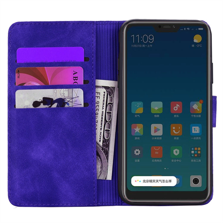 Calf Pattern Double Folding Design Embossed Leather Case with Wallet & Holder & Card Slots for Xiaomi Mi 8 Lite