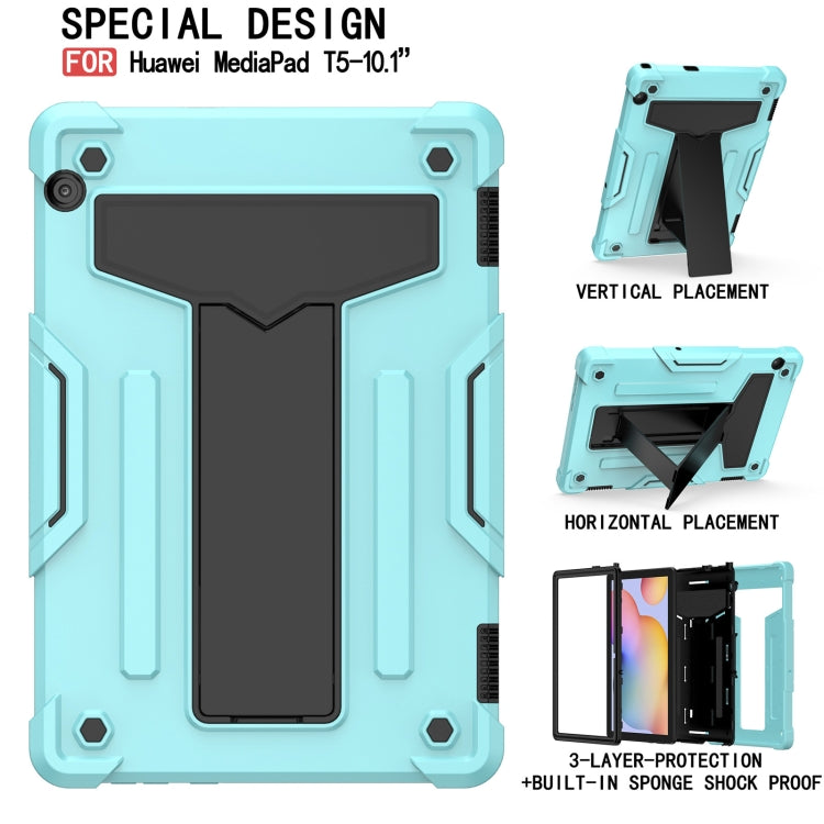 For Huawei MediaPad T5 T-shaped Bracket Contrast Color Shockproof PC + Silicone Protective Case