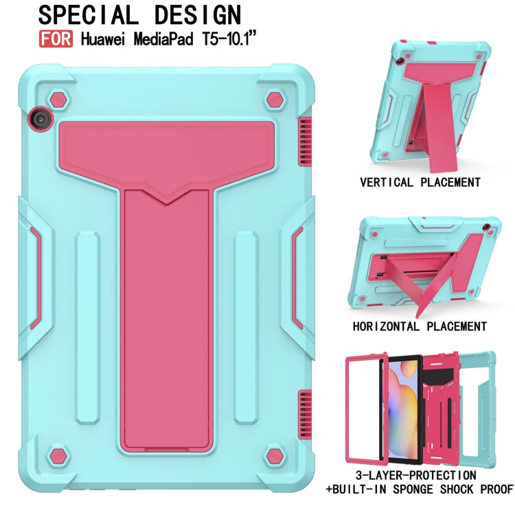 For Huawei MediaPad T5 T-shaped Bracket Contrast Color Shockproof PC + Silicone Protective Case
