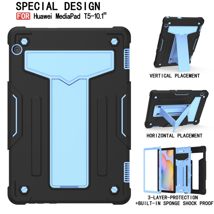 For Huawei MediaPad T5 T-shaped Bracket Contrast Color Shockproof PC + Silicone Protective Case