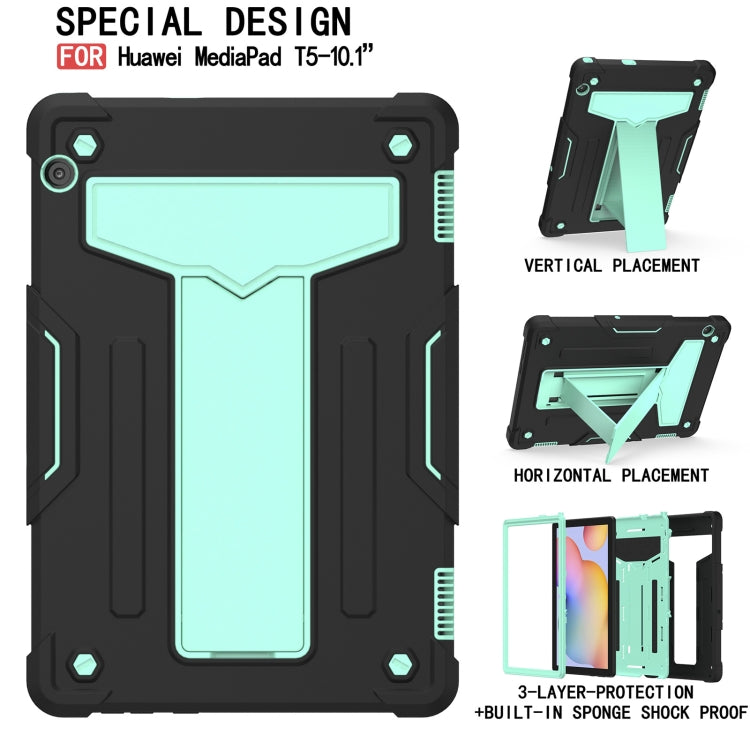 For Huawei MediaPad T5 T-shaped Bracket Contrast Color Shockproof PC + Silicone Protective Case