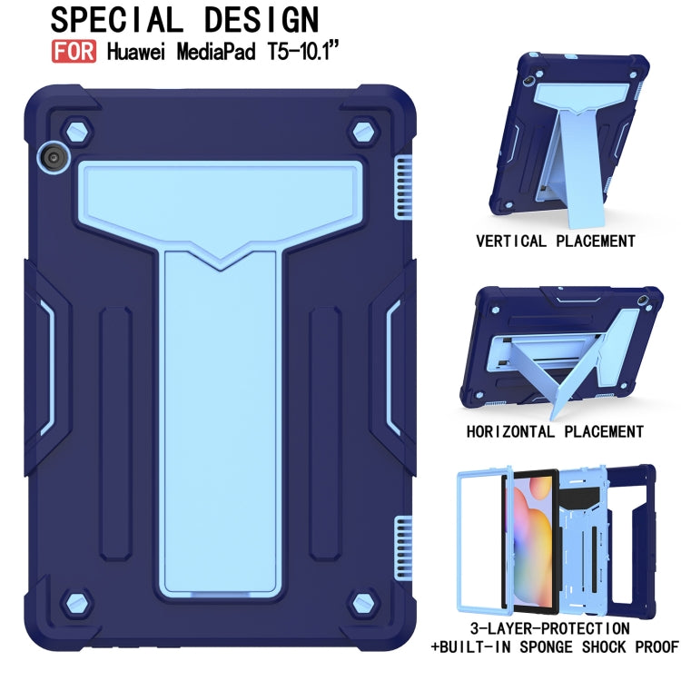 For Huawei MediaPad T5 T-shaped Bracket Contrast Color Shockproof PC + Silicone Protective Case