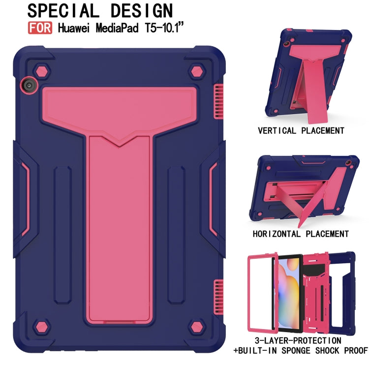 For Huawei MediaPad T5 T-shaped Bracket Contrast Color Shockproof PC + Silicone Protective Case